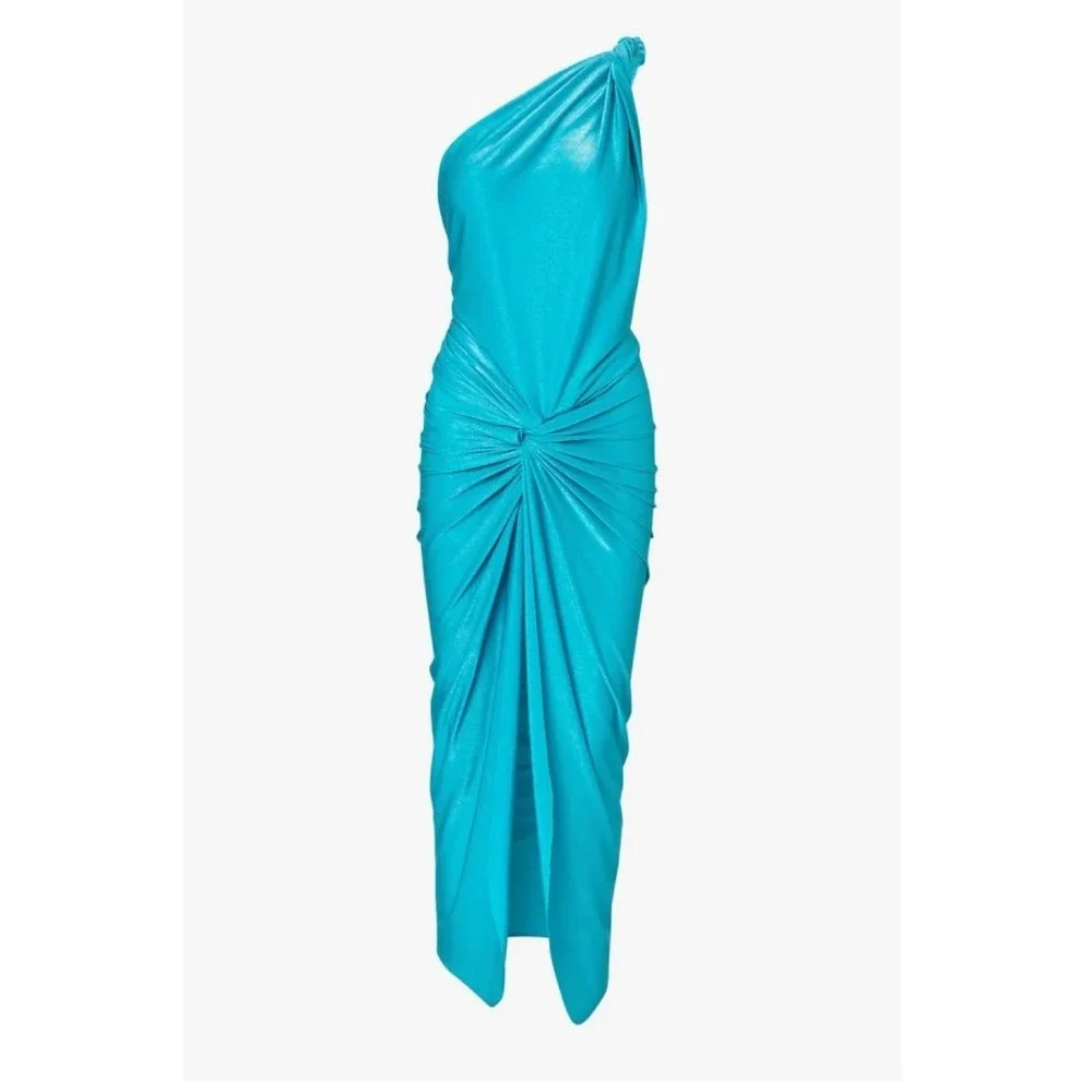 BAOBAB Cover Up Women Large Lazuli Blue Shimmer Miamar One‎ Shoulder Ruched Slit
